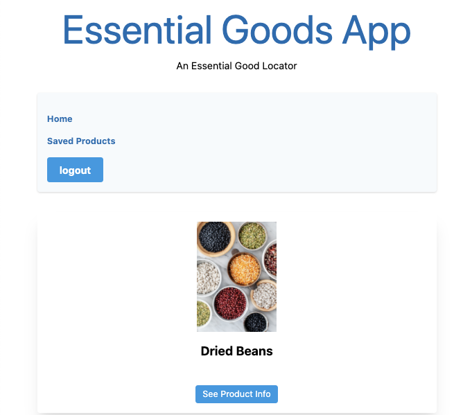 screenshot of Essiental Goods Locator