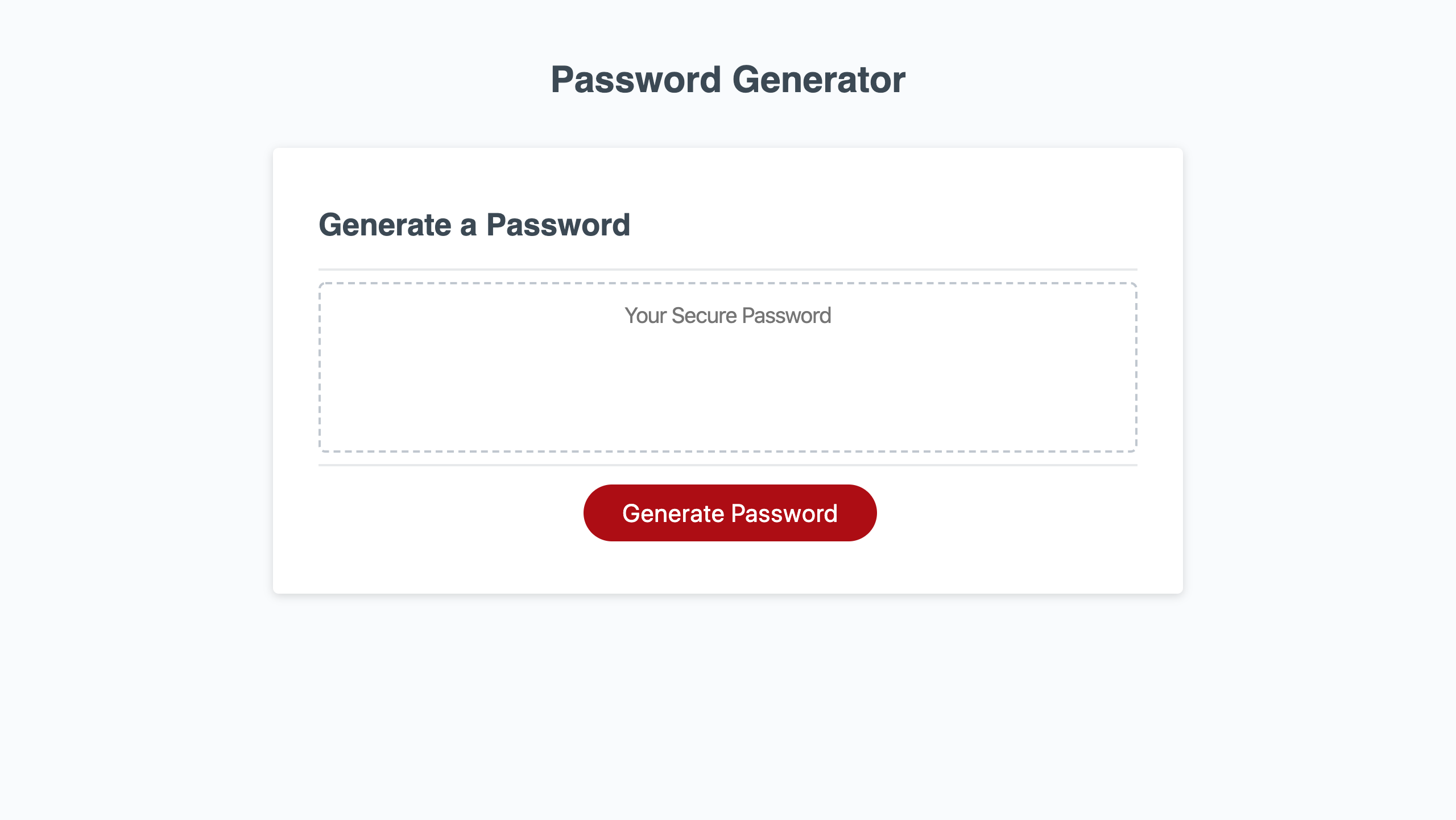 screenshot of password generator website